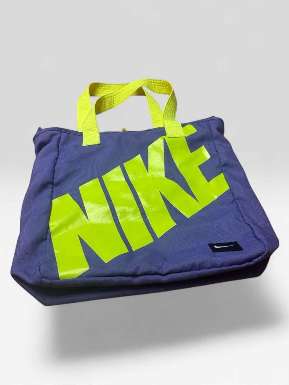 Nike Purple Tote Bag with Neon Yellow Logo and Handles